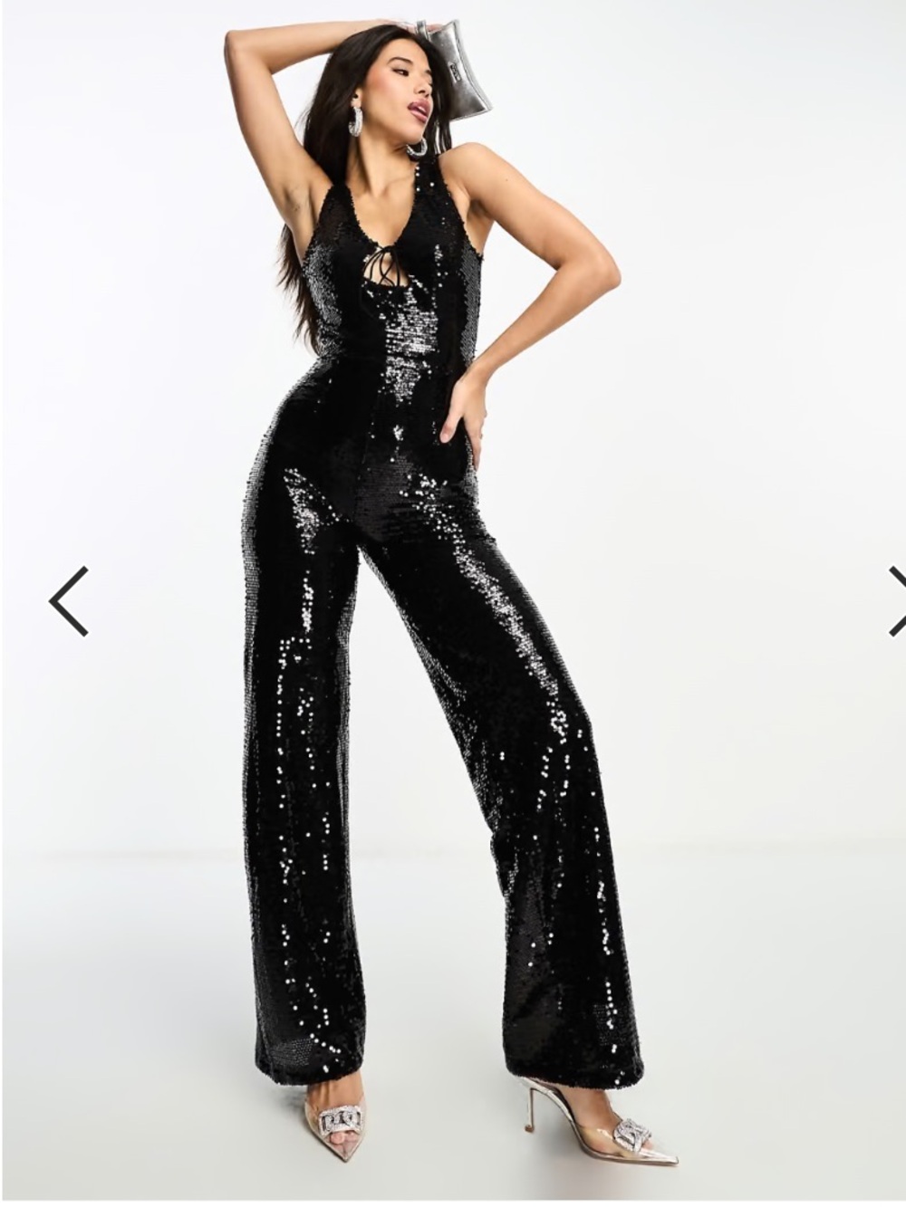 Kyo Black Sequin Tie-Detail Jumpsuit